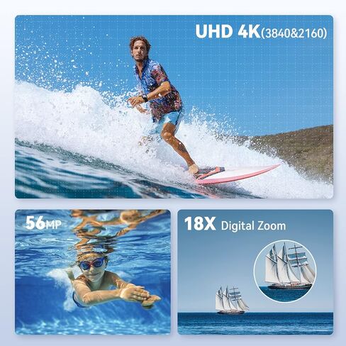 كاميرا فيديو مقاومة للماء 4K UHD 56MP 30FPS 18X تقريب رقمي تحت الماء لليوتيوب، كاميرا فيديو مقاومة للماء 16.4 قدم مع بطارية 3500mAh، بطاقة SD 64G in Kuwait