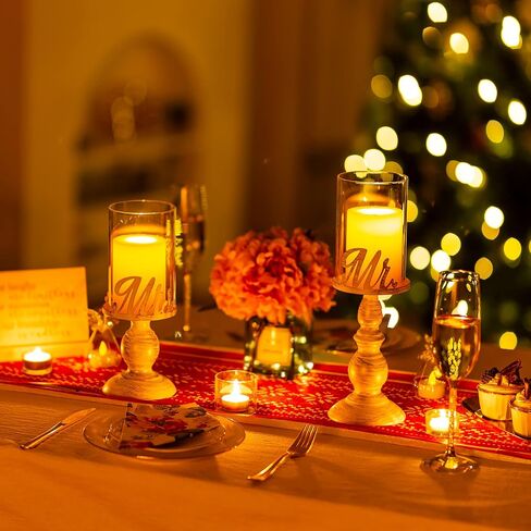 Sziqiqi Pillar Candle Holders for Mr Mrs Bride Groom Wedding Table Centerpiece - Glass Hurricane Candle Holders for Pillars Disstressed Metal Candles Gifts for Couples Engagement Weddings in Saudi Arabia
