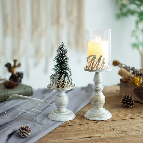 Sziqiqi Pillar Candle Holders for Mr Mrs Bride Groom Wedding Table Centerpiece - Glass Hurricane Candle Holders for Pillars Disstressed Metal Candles Gifts for Couples Engagement Weddings in Saudi Arabia