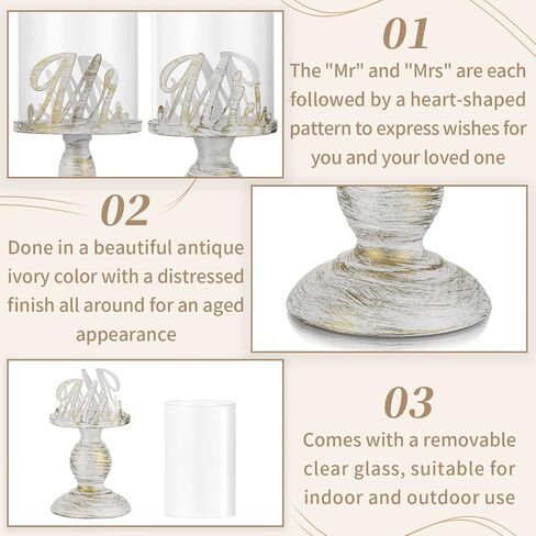 Sziqiqi Pillar Candle Holders for Mr Mrs Bride Groom Wedding Table Centerpiece - Glass Hurricane Candle Holders for Pillars Disstressed Metal Candles Gifts for Couples Engagement Weddings in Saudi Arabia
