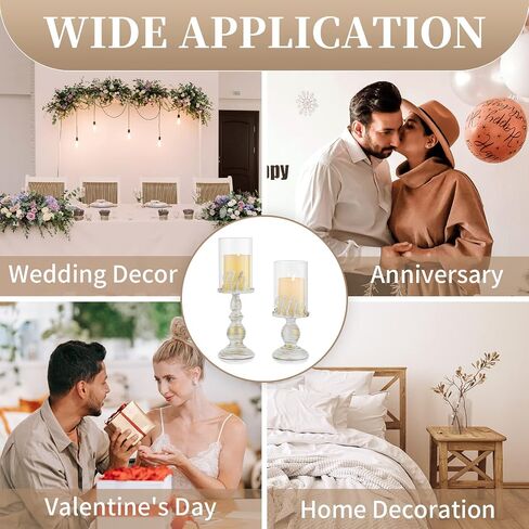 Sziqiqi Pillar Candle Holders for Mr Mrs Bride Groom Wedding Table Centerpiece - Glass Hurricane Candle Holders for Pillars Disstressed Metal Candles Gifts for Couples Engagement Weddings in Saudi Arabia