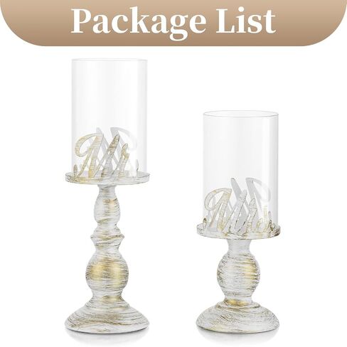 Sziqiqi Pillar Candle Holders for Mr Mrs Bride Groom Wedding Table Centerpiece - Glass Hurricane Candle Holders for Pillars Disstressed Metal Candles Gifts for Couples Engagement Weddings in Saudi Arabia