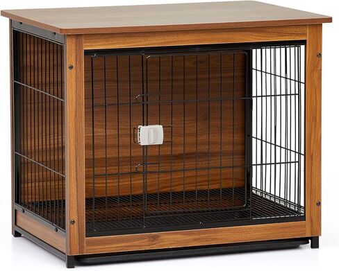 أثاث قفص خشبي للكلاب مقاس 31 بوصة، طاولة نهاية قفص الكلاب، أثاث بيت الكلب مع صينية قابلة للإزالة وقفل باب زنبركي، طاولة جانبية لقفص الكلاب على طراز الأثاث in Kuwait
