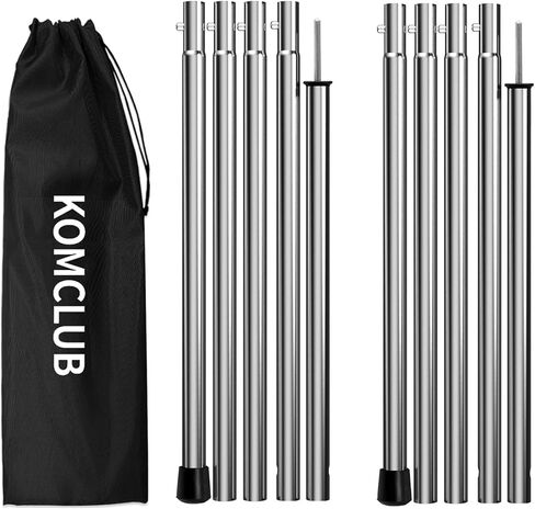 KOMCLUB Telescoping Tarp Poles Adjustable Tent Poles for Tarp Heavy-Duty Design Portable & Lightweight Fiberglass Tent Poles for Shelter Camping Awning 4 Sections Adjustable to 98.51 in(Set of 2) in Kuwait