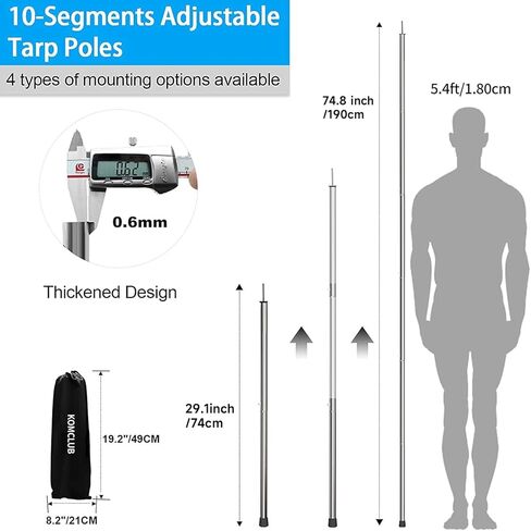 KOMCLUB Telescoping Tarp Poles Adjustable Tent Poles for Tarp Heavy-Duty Design Portable & Lightweight Fiberglass Tent Poles for Shelter Camping Awning 4 Sections Adjustable to 98.51 in(Set of 2) in Kuwait
