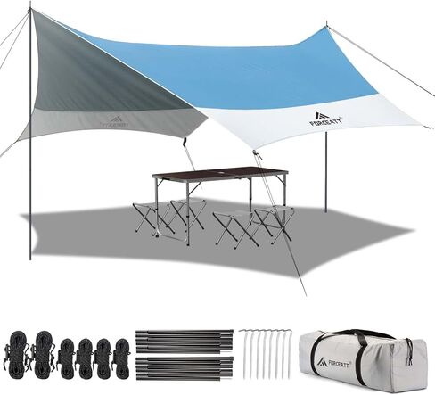 Forceatt 12x14FT Waterproof Camping Tarp with 2 Poles, Sun Shelter for Car, Tent, Hammock in Camping, Hiking, Backpacking, Garden and Traveling in Kuwait