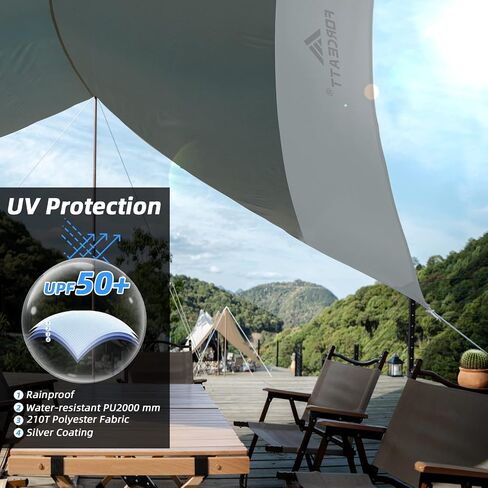 Forceatt 12x14FT Waterproof Camping Tarp with 2 Poles, Sun Shelter for Car, Tent, Hammock in Camping, Hiking, Backpacking, Garden and Traveling in Kuwait