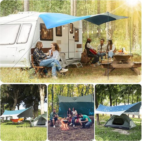 Forceatt 12x14FT Waterproof Camping Tarp with 2 Poles, Sun Shelter for Car, Tent, Hammock in Camping, Hiking, Backpacking, Garden and Traveling in Kuwait