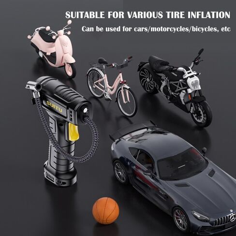 منفاخ الإطارات، مضخة هواء ضاغط هواء محمولة لإطارات السيارات، مع ضوء LED، مقياس ضغط بشاشة رقمية، للدراجات النارية، الدراجة الكهربائية والكرة in Kuwait