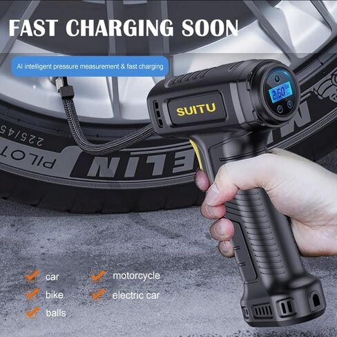 منفاخ الإطارات، مضخة هواء ضاغط هواء محمولة لإطارات السيارات، مع ضوء LED، مقياس ضغط بشاشة رقمية، للدراجات النارية، الدراجة الكهربائية والكرة in Kuwait