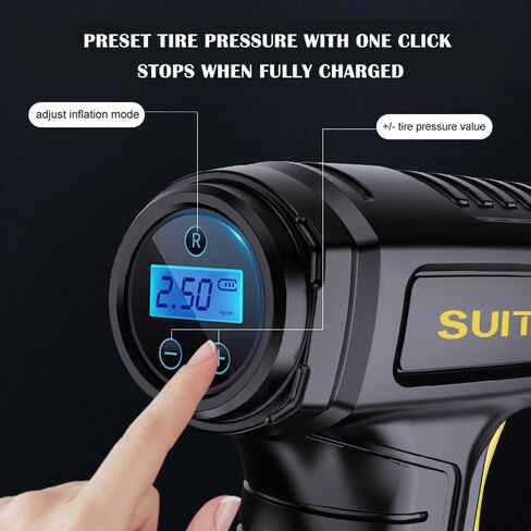 منفاخ الإطارات، مضخة هواء ضاغط هواء محمولة لإطارات السيارات، مع ضوء LED، مقياس ضغط بشاشة رقمية، للدراجات النارية، الدراجة الكهربائية والكرة in Kuwait