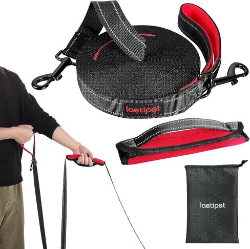 زمام تدريب الكلاب مع مقبض تحكم منزلق من لايتيبيت، خيط طويل بطول 30 قدم من الرصاص شديد التحمل لتدريب الجراء على الطاعة، يتضمن حقيبة تخزين مجانية، الافضل للتدريب واللعب والتخييم in Kuwait