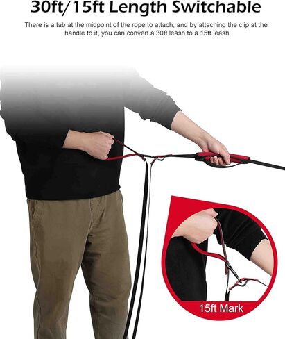 زمام تدريب الكلاب مع مقبض تحكم منزلق من لايتيبيت، خيط طويل بطول 30 قدم من الرصاص شديد التحمل لتدريب الجراء على الطاعة، يتضمن حقيبة تخزين مجانية، الافضل للتدريب واللعب والتخييم in Kuwait