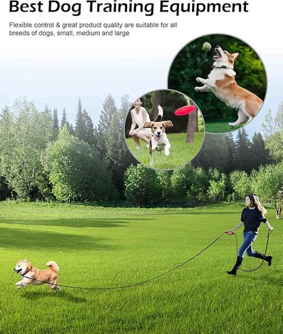 زمام تدريب الكلاب مع مقبض تحكم منزلق من لايتيبيت، خيط طويل بطول 30 قدم من الرصاص شديد التحمل لتدريب الجراء على الطاعة، يتضمن حقيبة تخزين مجانية، الافضل للتدريب واللعب والتخييم in Kuwait