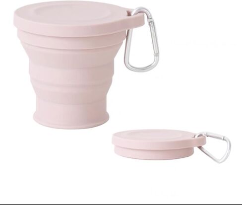 Reusable Foldable Silicone Water Cup, Portable Picnic Snacks Cup, Pocket Size Travel Cup Extensible, Collapsible Cups with Lid for Camping, Travel (Pink with Hook) in Saudi Arabia