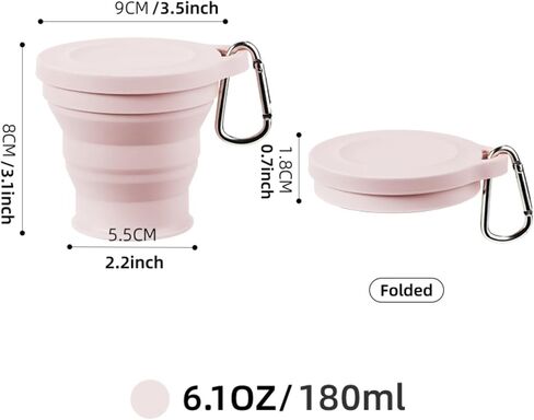Reusable Foldable Silicone Water Cup, Portable Picnic Snacks Cup, Pocket Size Travel Cup Extensible, Collapsible Cups with Lid for Camping, Travel (Pink with Hook) in Saudi Arabia