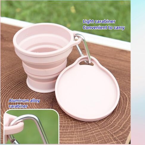 Reusable Foldable Silicone Water Cup, Portable Picnic Snacks Cup, Pocket Size Travel Cup Extensible, Collapsible Cups with Lid for Camping, Travel (Pink with Hook) in Saudi Arabia