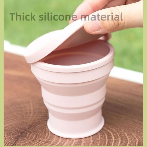 Reusable Foldable Silicone Water Cup, Portable Picnic Snacks Cup, Pocket Size Travel Cup Extensible, Collapsible Cups with Lid for Camping, Travel (Pink with Hook) in Saudi Arabia