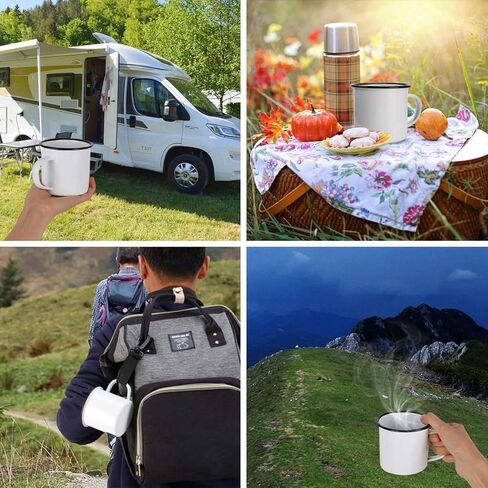 كوب من القصدير للتخييم من بارسيكس مع مقبض خارجي/داخلي، 15 أونصة سائلة 450 مل (عبوة بيضاء من قطعتين) in Kuwait