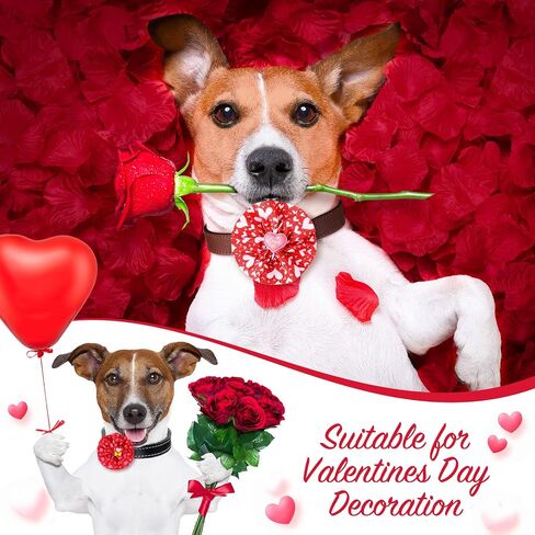 Sanwuta 80 Pieces Valentines Day Dog Collar Charms Heart Print Dog Bows Collar Collar Flower Bow Ties for Small Medium Large Dogs Cats Valentines Party Decoration Costume Supplies in Saudi Arabia