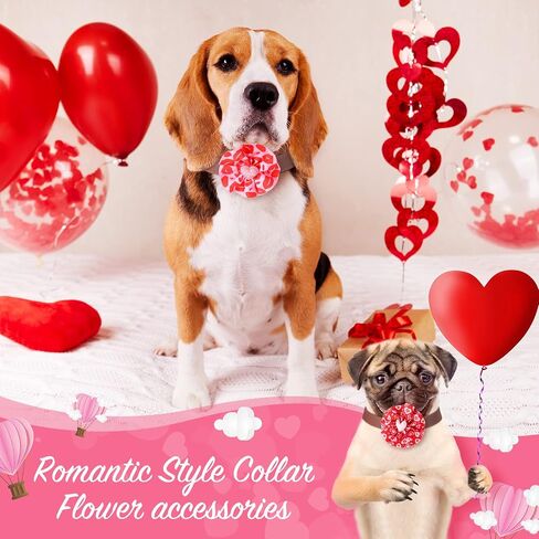 Sanwuta 80 Pieces Valentines Day Dog Collar Charms Heart Print Dog Bows Collar Collar Flower Bow Ties for Small Medium Large Dogs Cats Valentines Party Decoration Costume Supplies in Saudi Arabia