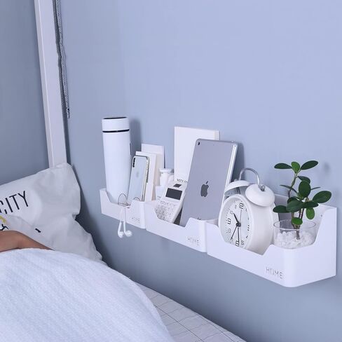 رف بجانب السرير، ملحق منظم رف تخزين بلاستيكي صغير يثبت على الحائط اللاصق للهاتف المحمول، القراءة GL، التحكم عن بعد، سماعة أذن | رائعة للمنزل والمكتب والمسكن (نوع الصندوق) in Kuwait