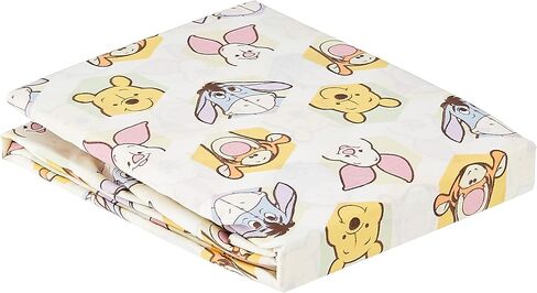 Disney Winnie The Pooh Classic Pooh 100% Cotton Fitted Crib Sheet in Ivory, Butter, Aqua and Orange in Saudi Arabia