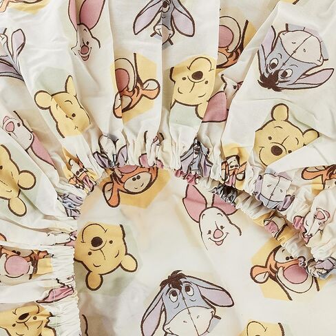 Disney Winnie The Pooh Classic Pooh 100% Cotton Fitted Crib Sheet in Ivory, Butter, Aqua and Orange in Saudi Arabia