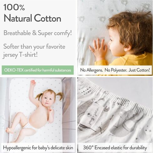 Cuddly Cubs 2 Pack Jersey Cotton Crib Mattress Sheets for Baby Boy, Girl - Grey Stripes, Sheep Toddler Bed Sheets - Fits Standard 28 x 52" Crib and Toddler Mattress in Saudi Arabia