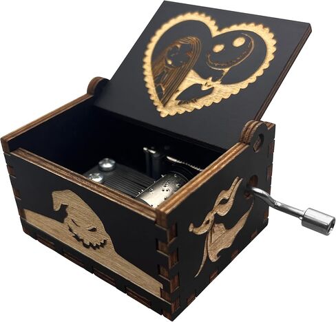 صندوق موسيقى خشبي من LIONSOUL كابوس قبل صندوق موسيقى الهالوين لتزيين أشياء عيد الميلاد صندوق موسيقى صغير مكرنك يدويًا (B) in Kuwait