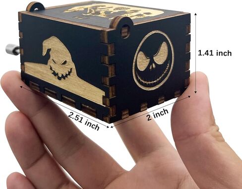 صندوق موسيقى خشبي من LIONSOUL كابوس قبل صندوق موسيقى الهالوين لتزيين أشياء عيد الميلاد صندوق موسيقى صغير مكرنك يدويًا (B) in Kuwait