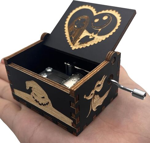 صندوق موسيقى خشبي من LIONSOUL كابوس قبل صندوق موسيقى الهالوين لتزيين أشياء عيد الميلاد صندوق موسيقى صغير مكرنك يدويًا (B) in Kuwait