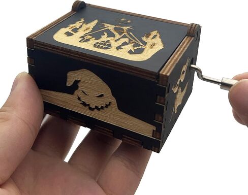 صندوق موسيقى خشبي من LIONSOUL كابوس قبل صندوق موسيقى الهالوين لتزيين أشياء عيد الميلاد صندوق موسيقى صغير مكرنك يدويًا (B) in Kuwait