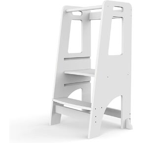 مقعد خشبي من MOAMUN للأطفال، برج مساعد تعلم الأطفال بارتفاع قابل للتعديل مع مقبض، مقعد من الخشب الصلب للمطبخ والحمام وغرفة النوم (أسود) in Kuwait