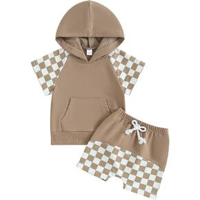 MAYUMMPY Summer Toddler Baby Boy Clothes Pocket Outfits Contrast Color Short Sleeve Hooded Tops Shorts Set 2Pcs