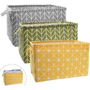 3Pcs Large Rectangular Canvas Storage Basket, MOTASOM Foldable Toy Organizer Bins with Handles, Waterproof Clothes Storage Box for Nursery Home Closet Office Organization, Shelf & Toy Basket (L) in Kuwait