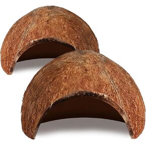 SunGrow Crested Gecko Coconut Huts, 5x3 Inches Reptile Climbing Hide, Leopard Gecko Tank Cage Habitat Accessories, Smooth-Edged Coconut Shell for Exercise, Crawling, Perching and Basking Spot