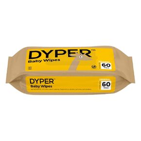 DYPER Baby Wipes | 99% Water Wipes | 100% Plant-Based | Hypoallergenic for Sensitive Skin | Honest Ingredients | Fragrance Free | Plastic-Free | Unscented | Single Pack, 60 Wipes in Kuwait