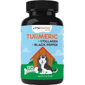 Vitamatic Turmeric for Dogs Anti Inflammatory Pain Relief - 120 Chewable Tablets - Hip & Joint Support Anti Inflammatory for Dogs with Curcumin, Collagen & Black Pepper in Kuwait