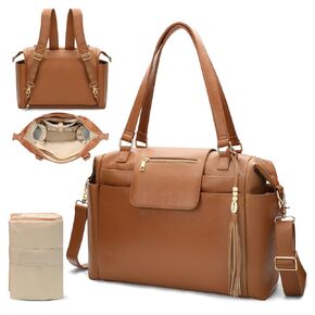 Omanmoli Diaper Bag Tote Leather Diaper Bag Purse Backpack Large Baby Bag | 14 Diaper Bag Organizing Pouches,Changing Pad,Crossbody Strap,4 Insulated Pockets,3 Wearable Ways,Convertible,Brown in Saudi Arabia