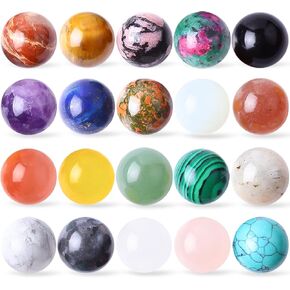 UFEEL 20Pcs Gemstone Sphere Balls 16mm Polished Crystal Sphere Ball Cute Mini Pocket Sphere Gemstones Worry Stones for Meditation, Decoration, Energy Balancing in Kuwait