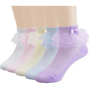 Baby Girls Eyelet Frilly Lace Socks Toddler Girl Cotton Princess Ruffles Socks with Bowknot Pack of 5 in Saudi Arabia