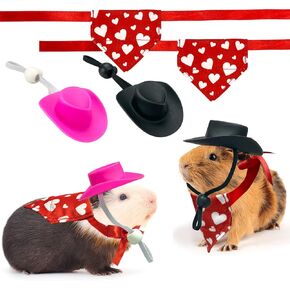 CooShou 4 Pcs Valentine's Day Hamster Hat Bandana Outfits Guinea Pig Hat Costume Small Animal Black Pink Hats Heart Bandanas Clothes Suitable for Rats Hamster Guinea Pig Lizard S