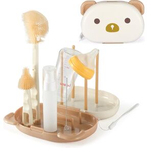 VOOWO Baby Bottle Brush with Drying Rack, Portable Travel Bottle Cleaner Kit, Silicone Baby Bottle Cleaner Brush Set with Baby Bottle Brush for Cleaning, Nipple Brush, Straw Cleaner (White) in Saudi Arabia