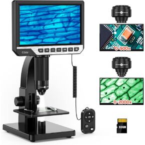 مجهر رقمي Elikliv EDM11S LCD مع جهاز تحكم عن بعد - مجهر بيولوجي 2000X للبالغين مع عدسات رقمية وميكروبية، شاشة IPS مقاس 7 بوصات، 10 مصابيح LED، دقة 12 ميجابكسل، متوافق مع نظام التشغيل Windows/Mac in Kuwait