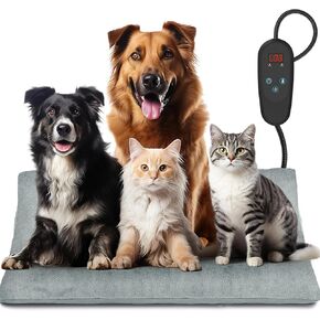 PETNF Pet Heating Pad Temperature Adjustment Heated Dog Pad Anti-bite Puppy Heating Pad with Timer Cat Heating Pad Indoor Waterproof Pet Warming Pad Electric Heated Bed Mat for Small/Medium/Large Dog