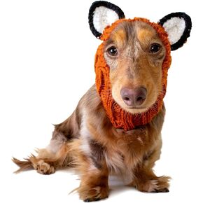 زي الثعلب من Zoo Snoods للكلاب - غطاء رأس دافئ بدون غطاء للأذن للحيوانات الأليفة، زي للكلاب مع آذان للشتاء والهالوين والكريسماس ورأس السنة الجديدة، أغطية أذن من الغزل الناعم (متوسط) in Kuwait
