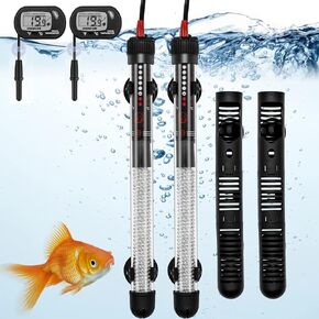 2 Pack 300W Submersible Aquarium Heater, Adjustable Temperature Fish Tank Heater with Thermometer, Protective Case and Suction Cup for 40-90 Gallon Saltwater Freshwater Fish Tank, Turtle Tank in Kuwait