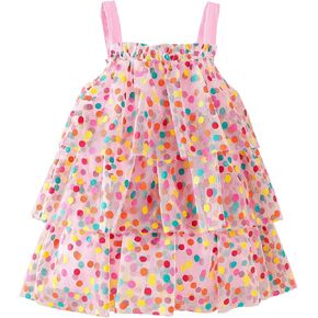 فستان الأميرة الصيفي للفتيات الصغيرات بدون أكمام ملون بنقاط بولكا ومطبوع على شكل كعكة سماش فستان توتو للشمس in Kuwait