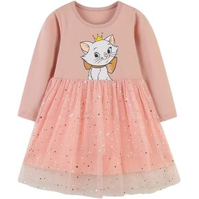 Amberetech Kids Girls Long Sleeve Dresses Casual Butterfly Striped Dresses in Kuwait